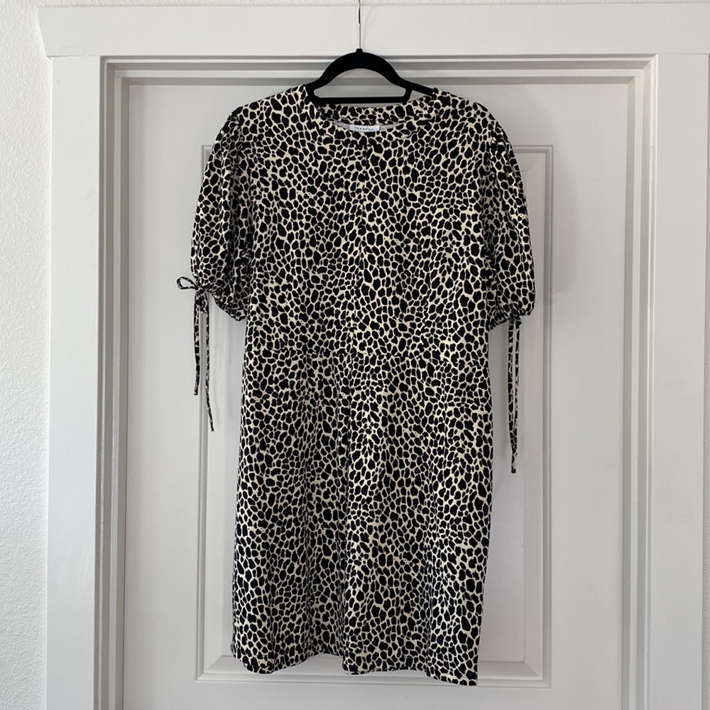 NWT Topshop Animal Print Tie Puff Sleeve Mini Dress - Picture 3 of 4